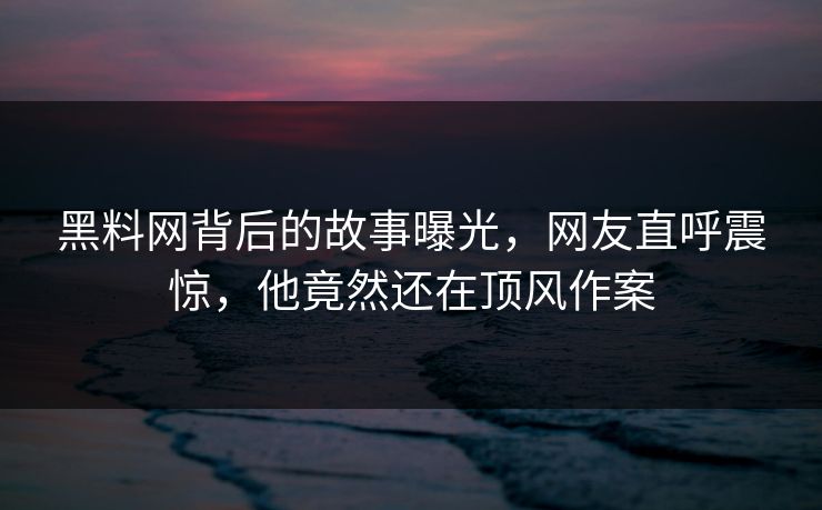 黑料网背后的故事曝光，网友直呼震惊，他竟然还在顶风作案