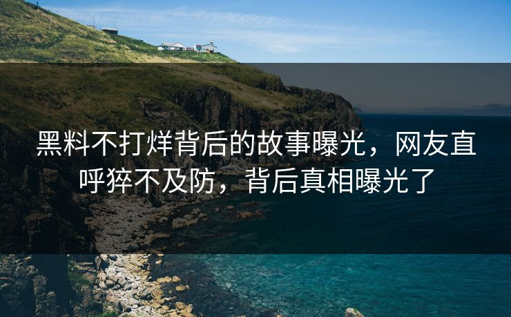 黑料不打烊背后的故事曝光，网友直呼猝不及防，背后真相曝光了
