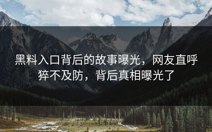 黑料入口背后的故事曝光，网友直呼猝不及防，背后真相曝光了