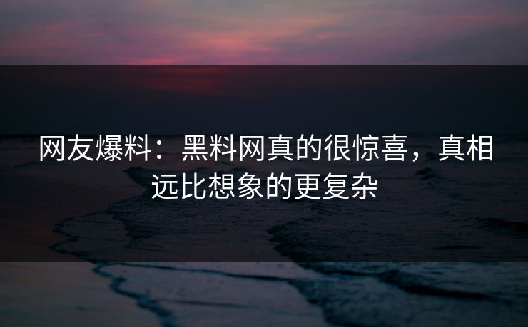 网友爆料：黑料网真的很惊喜，真相远比想象的更复杂
