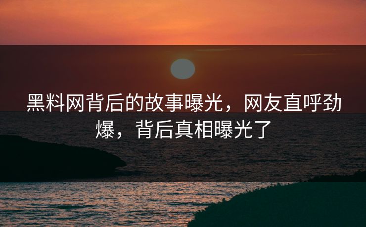 黑料网背后的故事曝光，网友直呼劲爆，背后真相曝光了