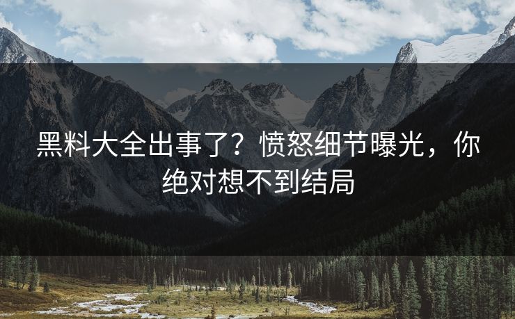 黑料大全出事了？愤怒细节曝光，你绝对想不到结局