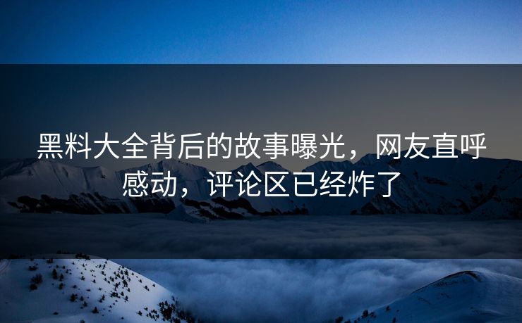 黑料大全背后的故事曝光，网友直呼感动，评论区已经炸了