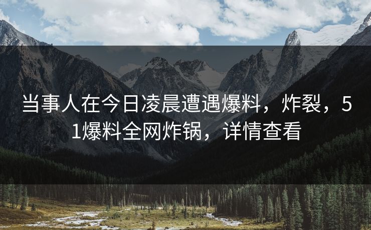 当事人在今日凌晨遭遇爆料，炸裂，51爆料全网炸锅，详情查看