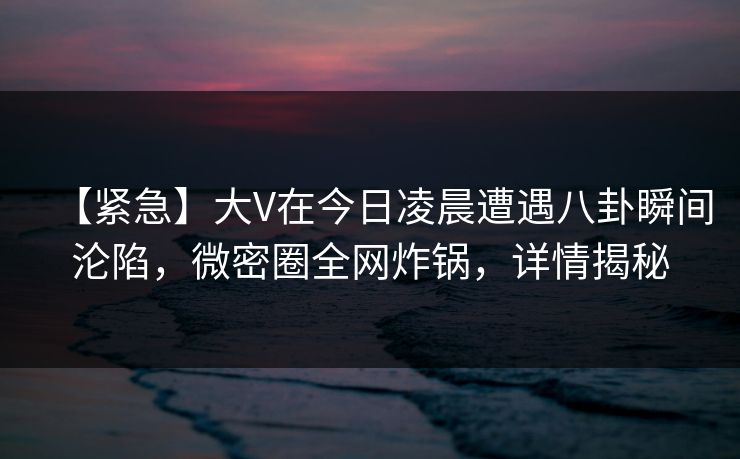 【紧急】大V在今日凌晨遭遇八卦瞬间沦陷，微密圈全网炸锅，详情揭秘