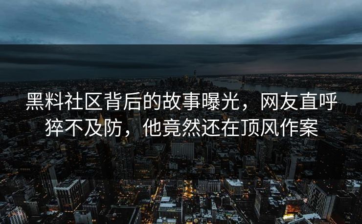 黑料社区背后的故事曝光，网友直呼猝不及防，他竟然还在顶风作案
