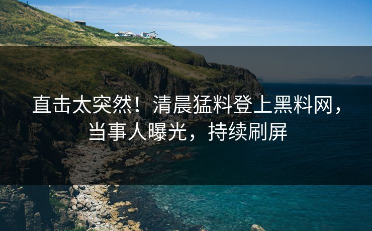 直击太突然！清晨猛料登上黑料网，当事人曝光，持续刷屏