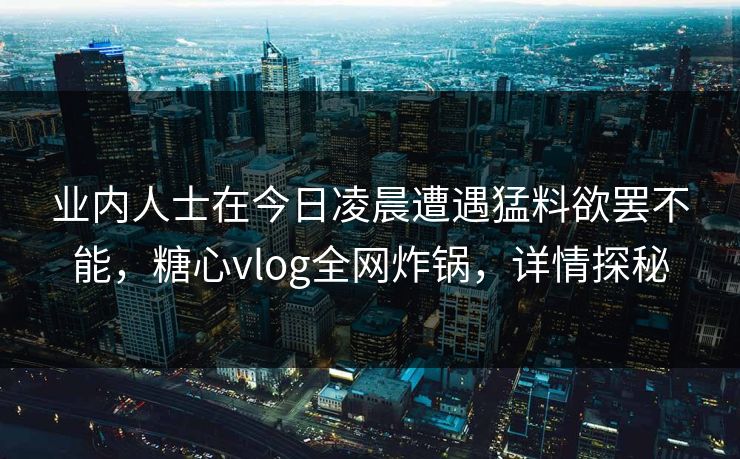 业内人士在今日凌晨遭遇猛料欲罢不能，糖心vlog全网炸锅，详情探秘